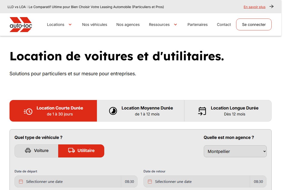 Aperçu du site autolocation34.fr : page d'accueil du loueur de véhicules Autolocation34