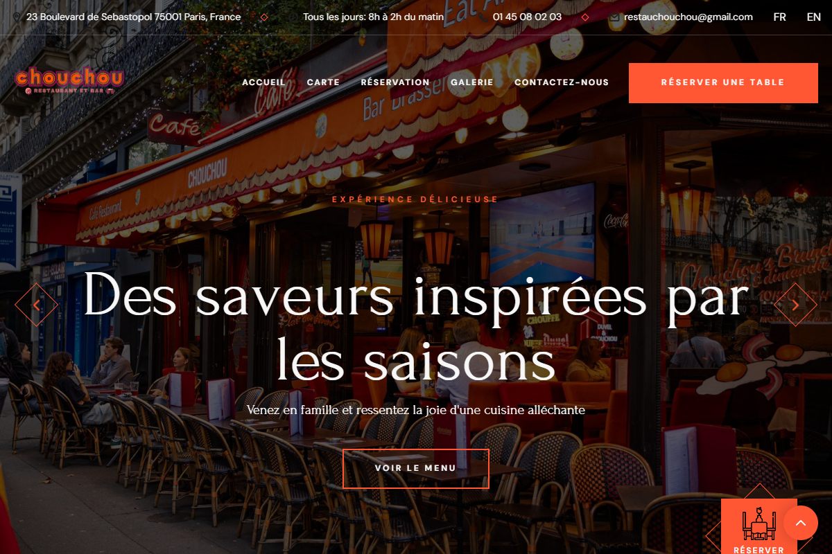 Aperçu du site restaurantchouchouparis.fr : page d'accueil du Restaurant ChouChou